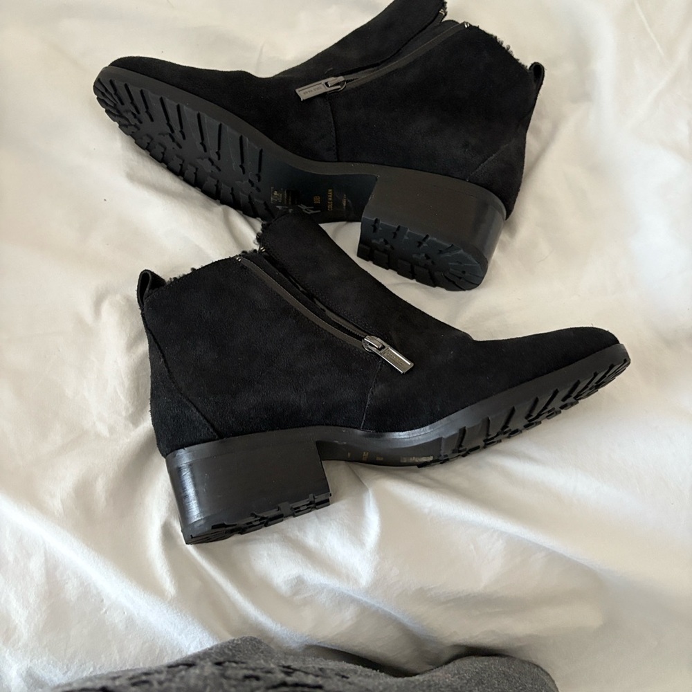 Cole Haan Black Ankle Boots with fur. Waterproof!
